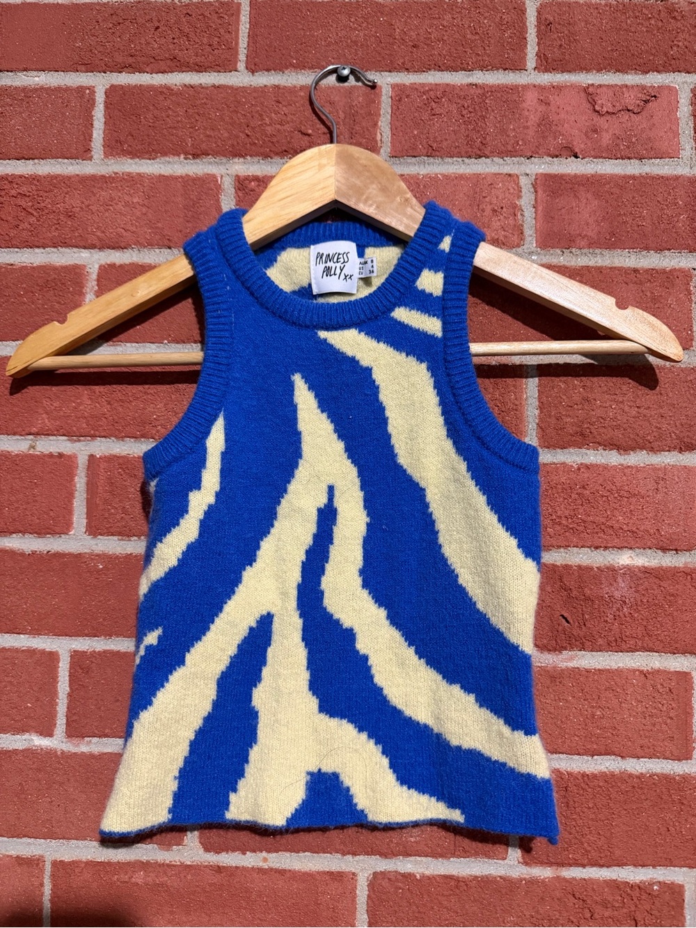 Princess Polly Blue and Cream Zebra-Print Knit Tank